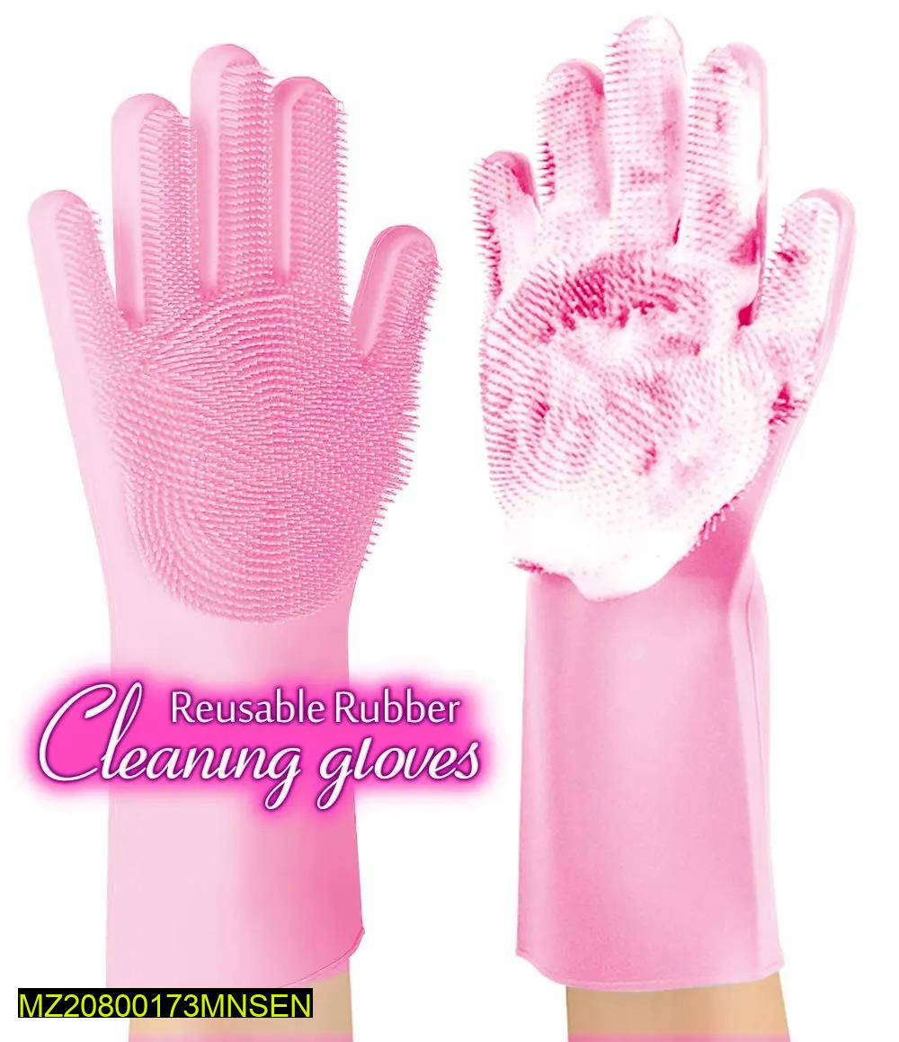 Silicone dish washing pink gloves